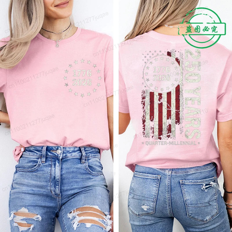 America 250th Anniversary Printing T-shirts for Women Unisex Clothing 1776–2026 Graphic Tops Short Sleeve Casual Wear T-Shirts