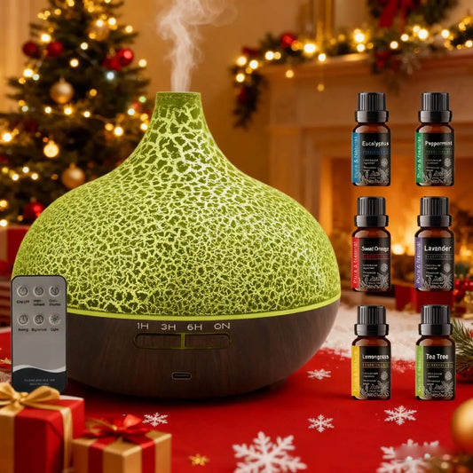 Essential Oil Diffuser Humidifier, Ultrasonic Wood Grain Aroma Diffuser with Remote, LED Flame Night Light&Timer