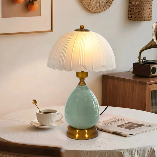 16" Vintage Ceramic Table Lamp with 3-Color Dimmable LED, Retro