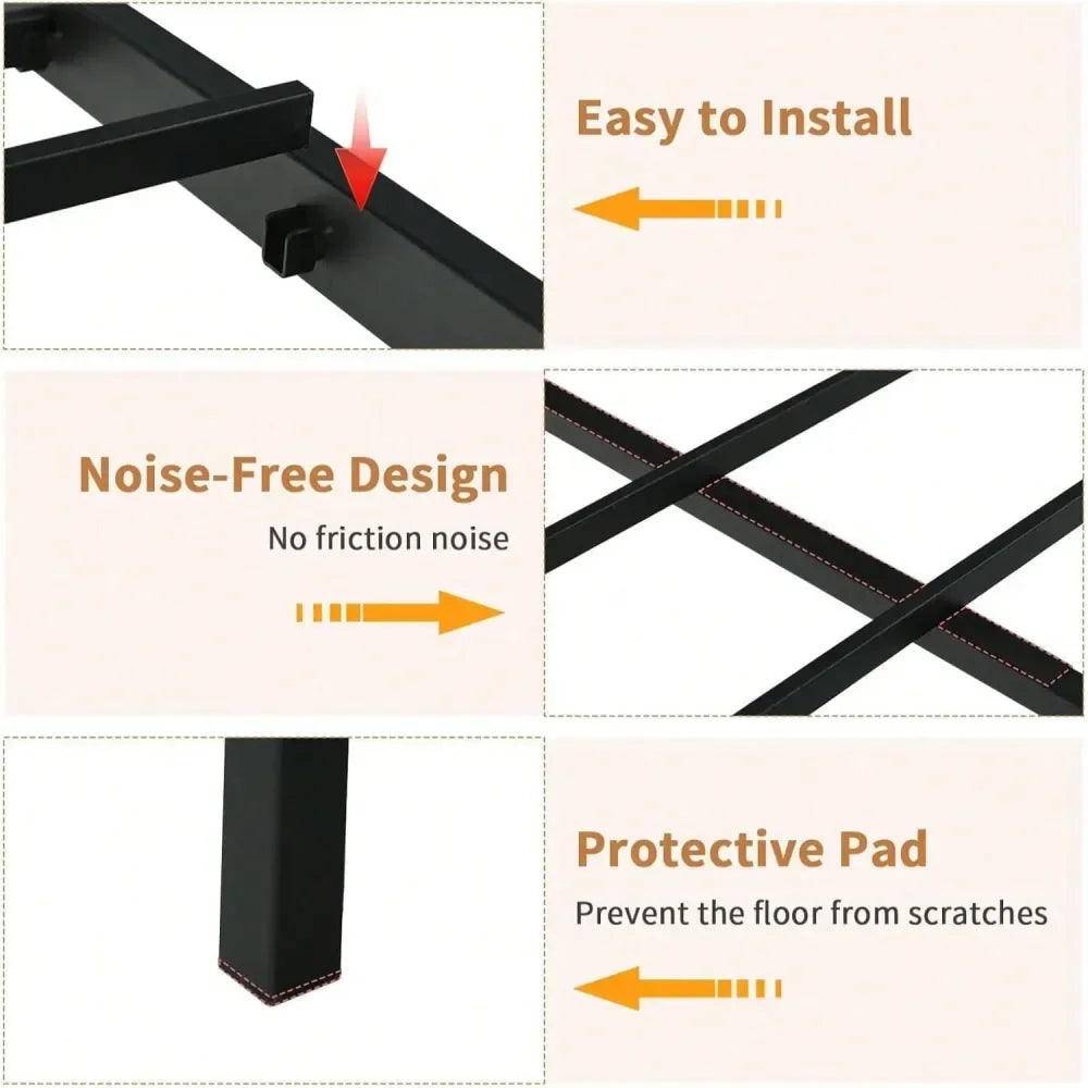 Full and Queen Bed Frame With LED Lights, Metal Bed Frame With Wooden Headboard Storage Shelf, Under Bed Storage, No Box Spring Req