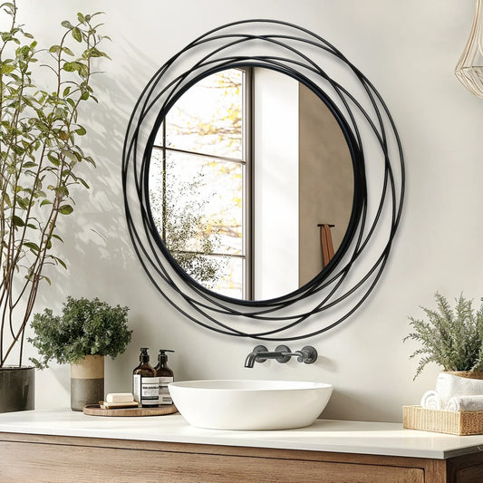 Round Wire Frame Wall Mirror – Matte Black (31.5")