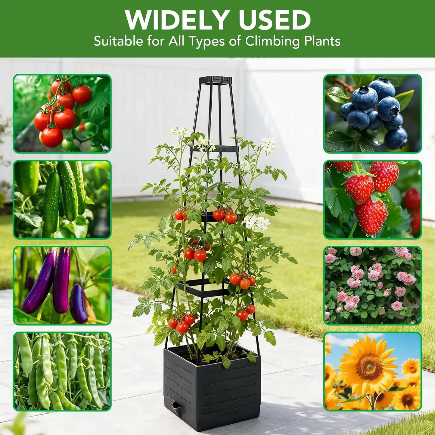 57" Self‑Watering Raised Garden Bed Set (2‑Pack) – Planter Boxes with Trellis for Tomatoes, Vines & Flowers