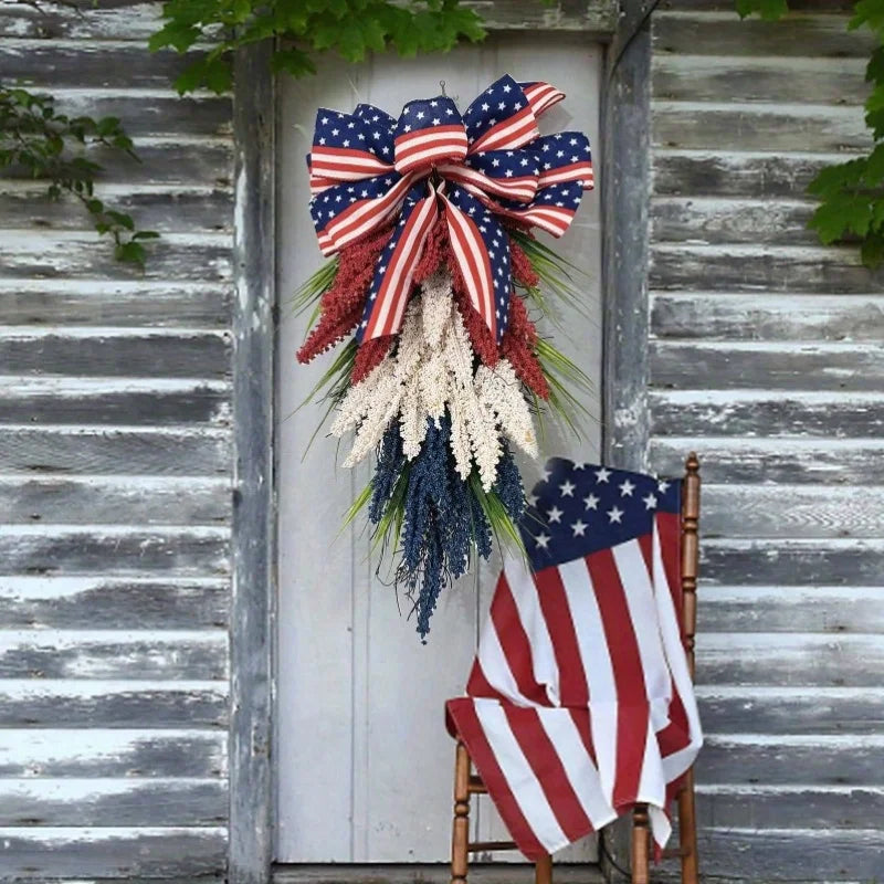 Patriotic Wreath for Front Door 4th of July Wreath White Independence Day Blue Red Wreath for Memorial or Independence Day
