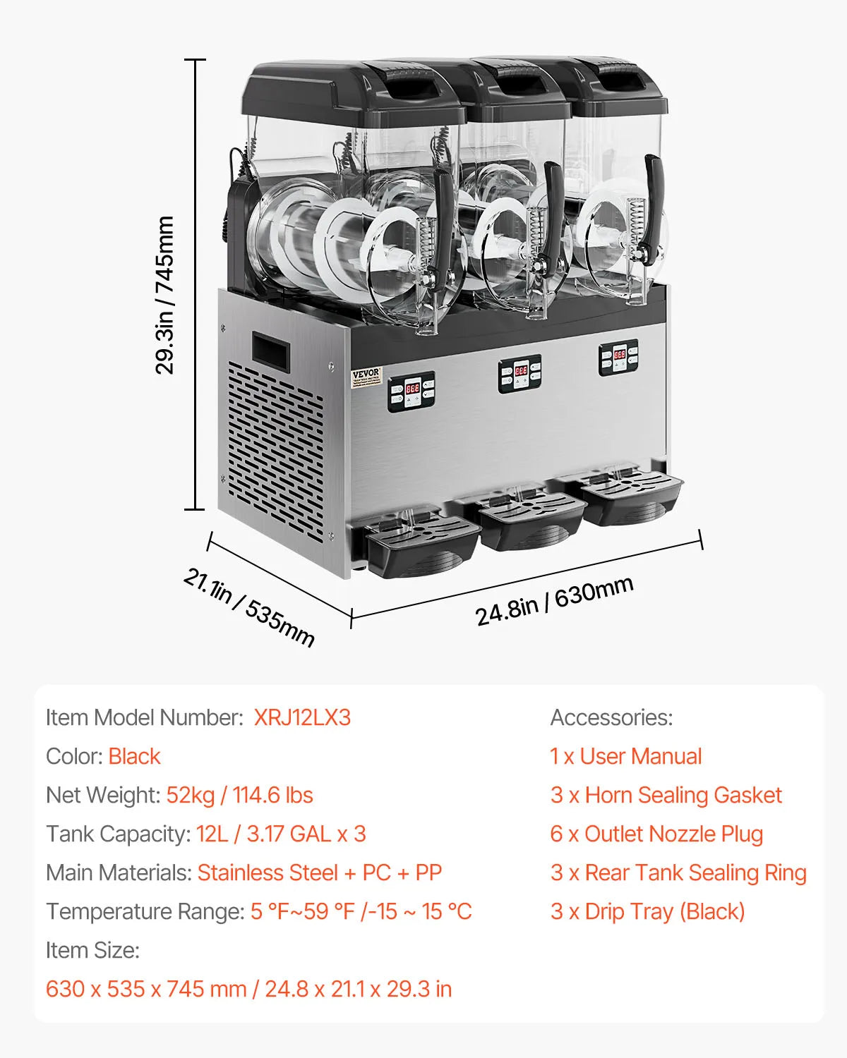 Commercial Slushy Machine – 3–36L Stainless Steel Frozen Drink Maker with 1–3 Tanks for Smoothies, Margaritas & Juices
