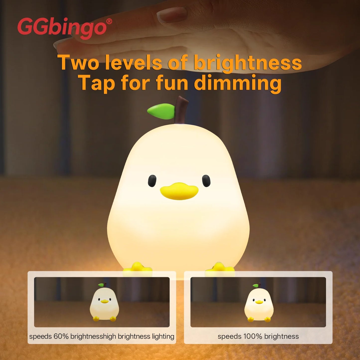Pear Night Light 7-Colors, Dimmable Touch-Controlled, Silicone, USB Rechargeable