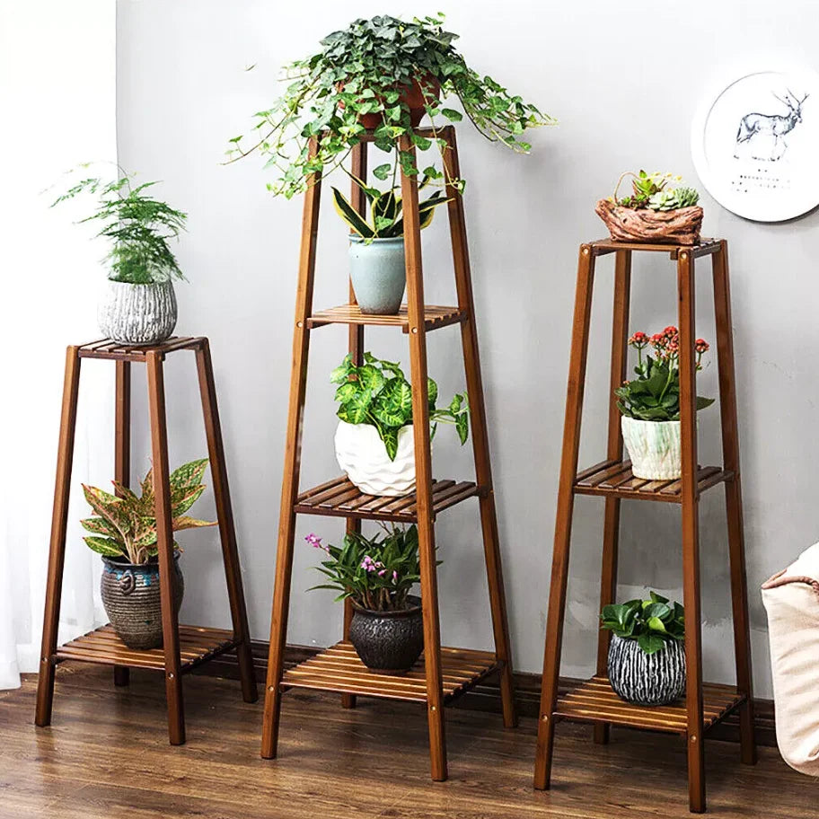Multi-Tier Bamboo Plant Stand | Indoor & Outdoor Flower Display Shelf