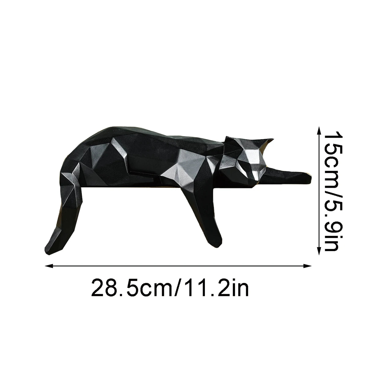 White or Black Geometric Cat Statue – Modern Lying Cat Figurine for Home, Office & Shelf Décor