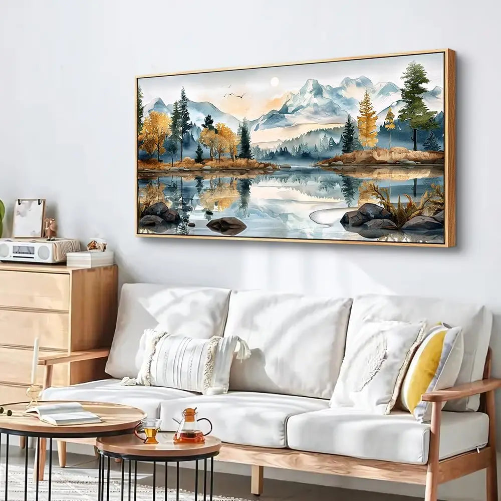 Living Room Canvas Wall Decor for Bedroom, Modern Office, Decoration, Abstract Watercolour Painting Tree Lakeside