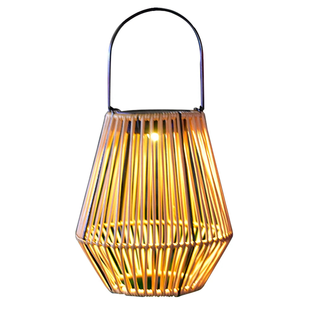 Outdoor Hanging Solar Lantern - Waterproof, Rattan Bamboo