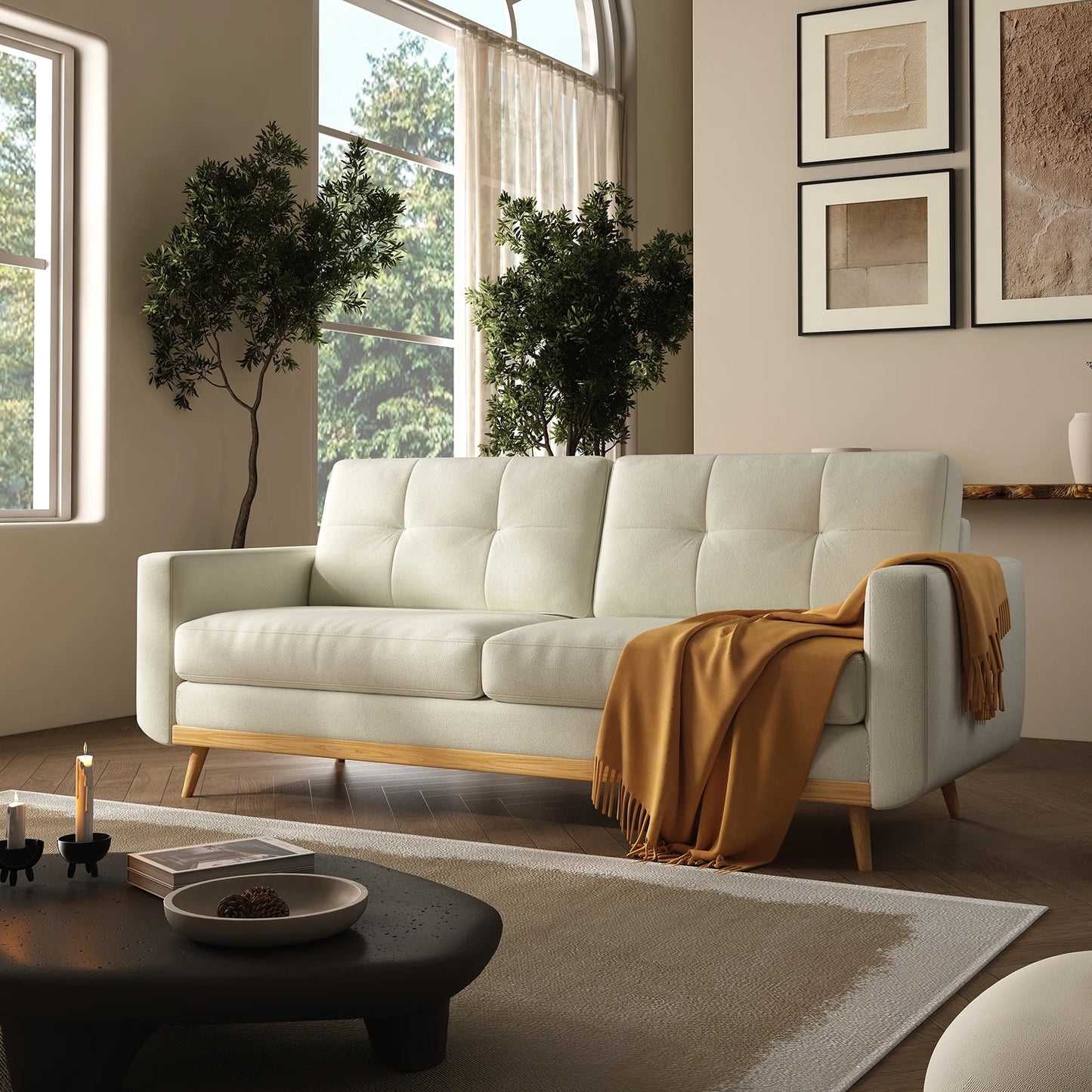 67-inch Retro Sofa with Wooden Legs