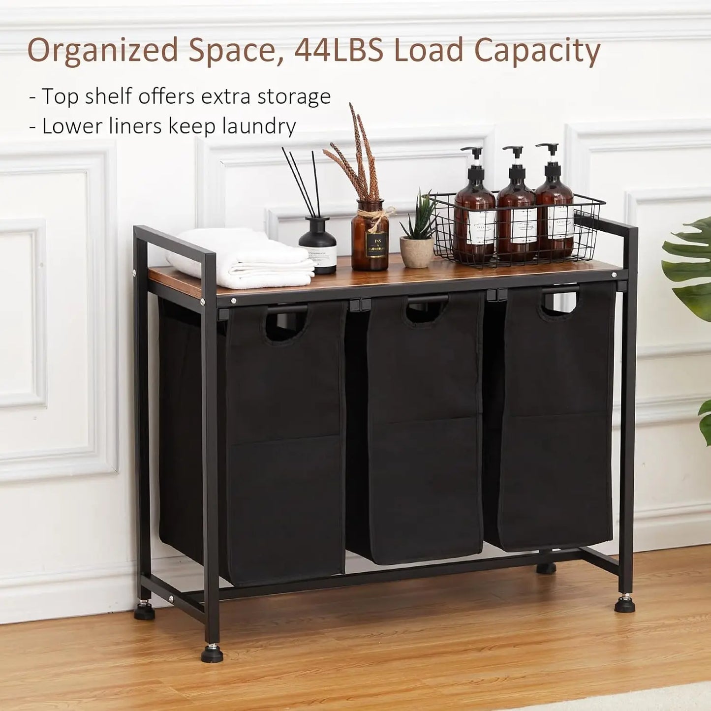 Laundry Basket Organizer, Laundry Sorter 2 Section with Removable Laundry Bag and Top Shelf