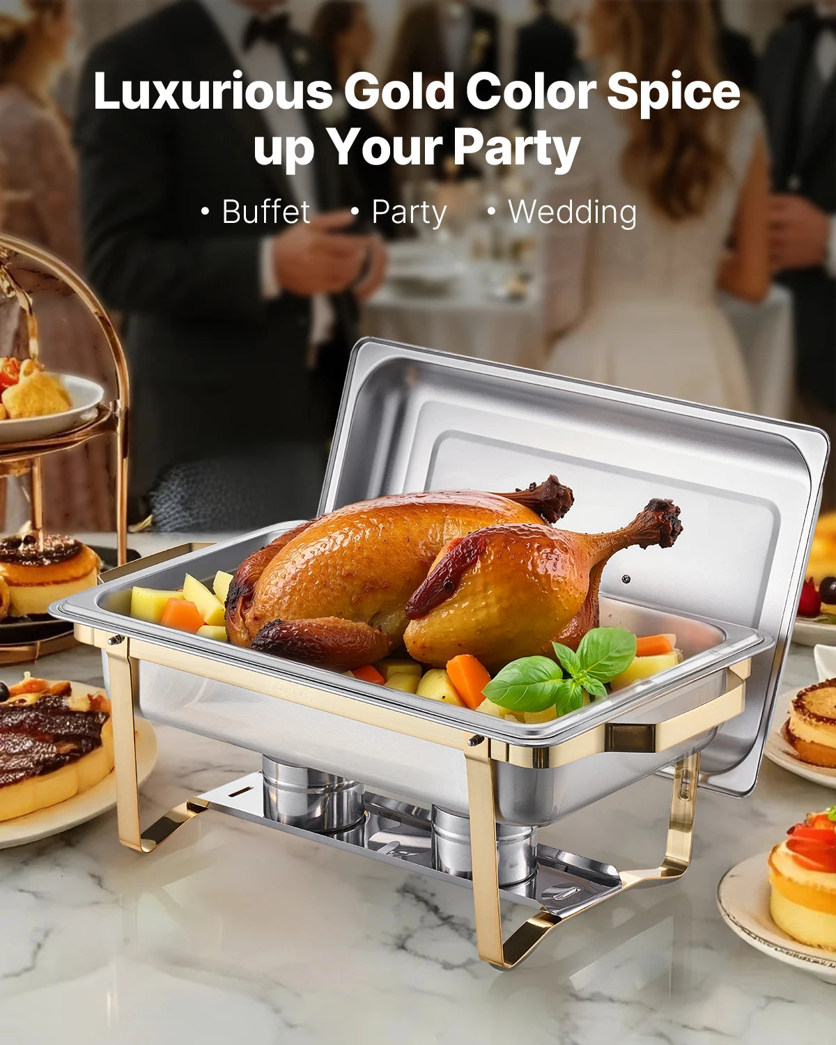 8 Qt Chafing Dish Buffet Set – 4‑Pack Stainless Steel Chafers with 2 Full‑Size & 4 Half‑Size Pans