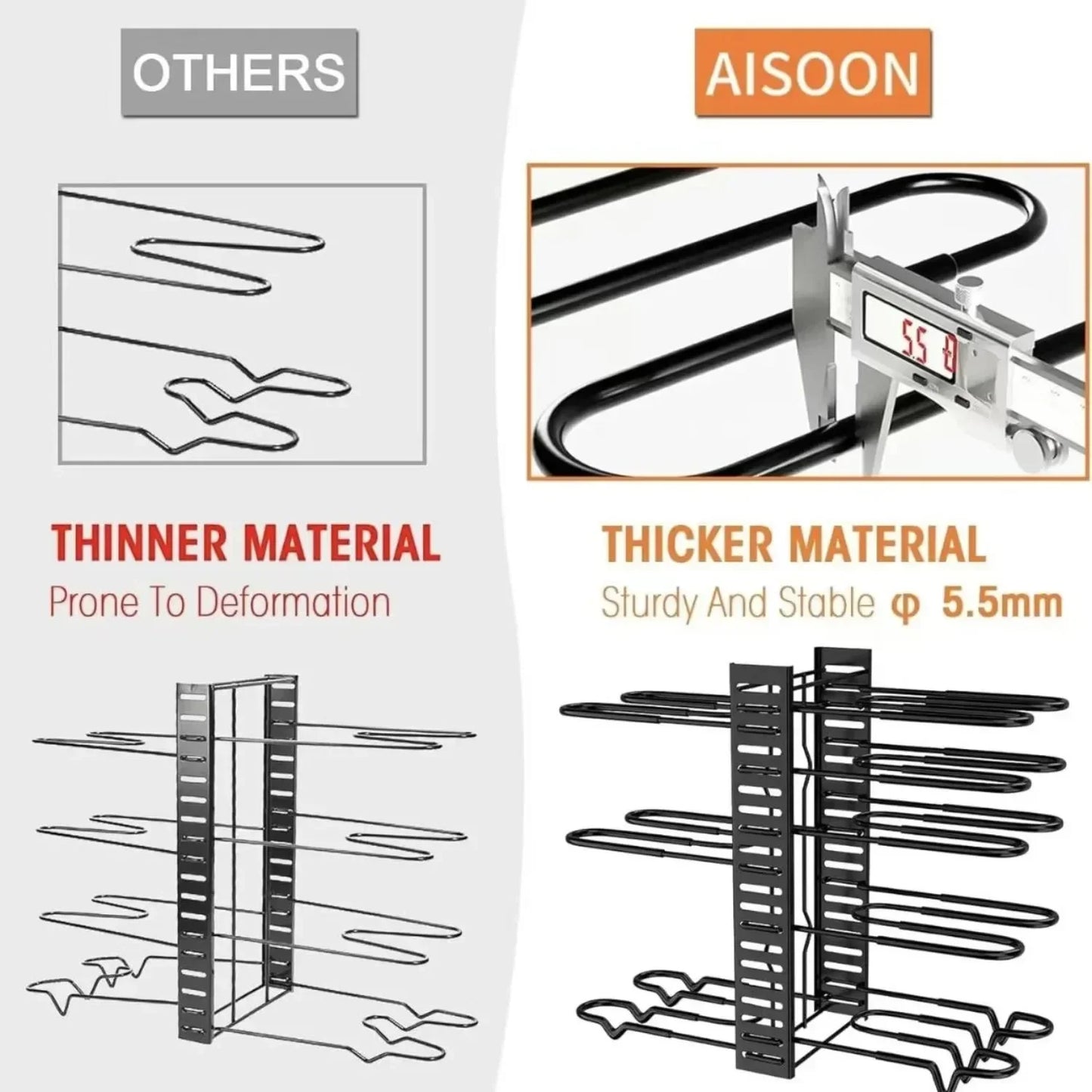 Adjustable 8-Tier Pots and Pans Organizer Rack with 3 DIY Methods, Kitchen Cabinet Storage