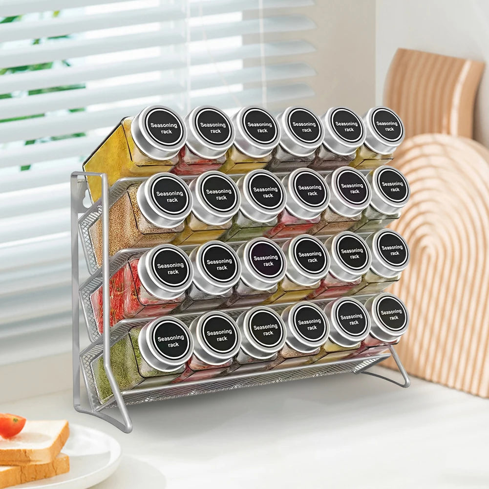 4‑Tier Wall‑Mounted Spice Rack – Carbon Steel Herb & Seasoning Organizer for Small Jars