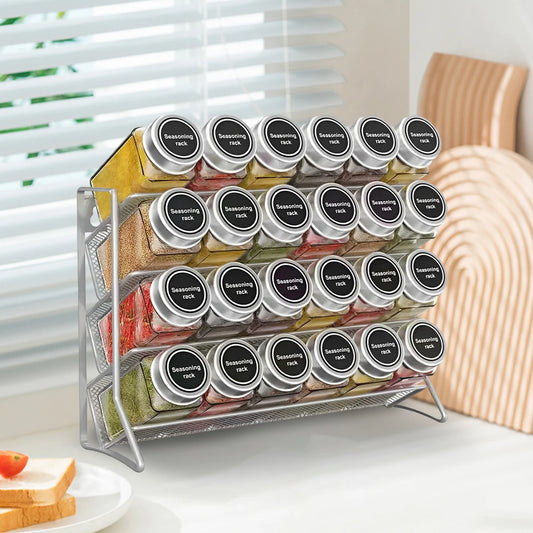 4‑Tier Wall‑Mounted Spice Rack – Carbon Steel Herb & Seasoning Organizer for Small Jars