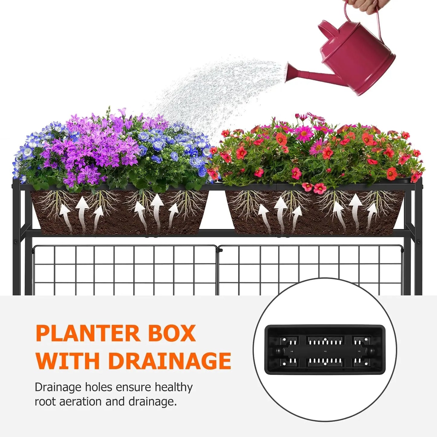 32" Tall Elevated Garden Bed with Trellis & Legs, Standing Planter for Vegetables, Flowers, Herbs - Black