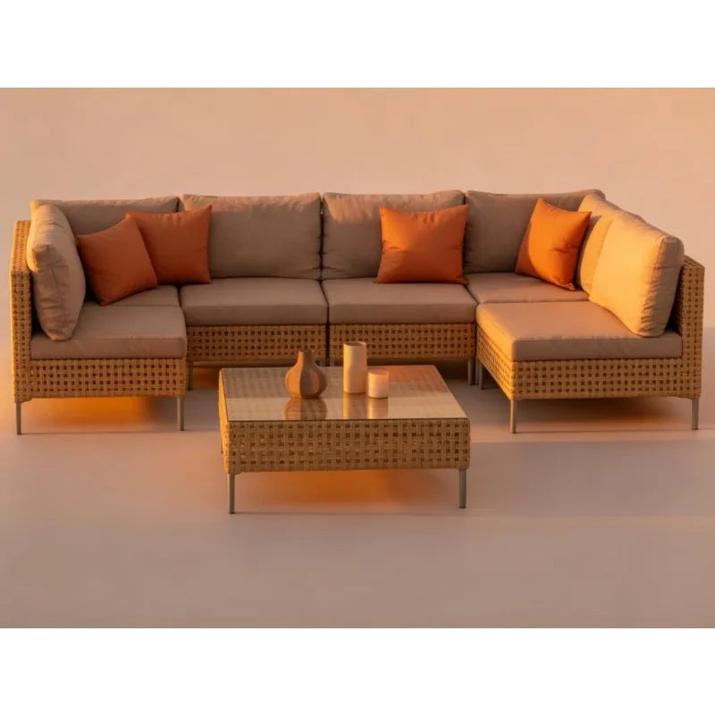 7‑Piece Outdoor Conversation Set – Wicker Sectional Patio Sofa with Water‑Resistant Thick Cushions