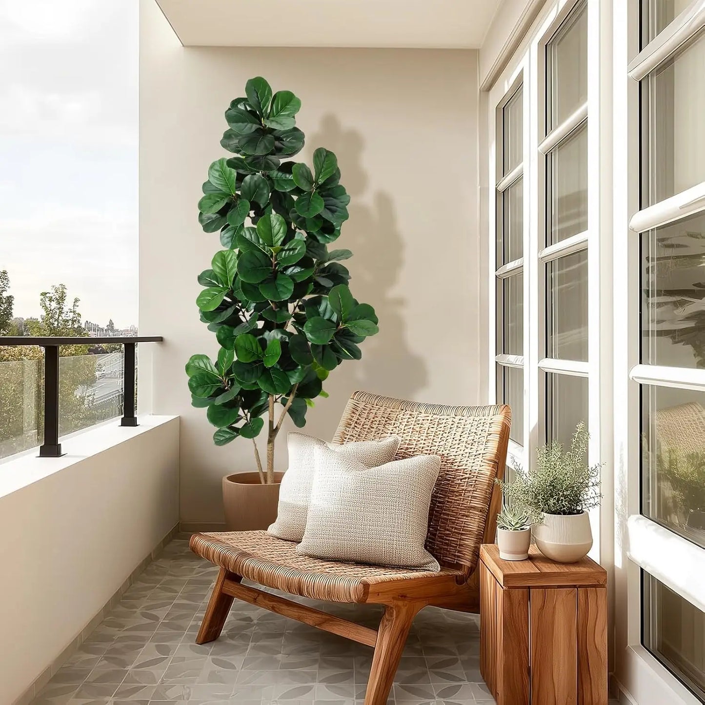 4–7FT Artificial Fiddle Leaf Fig Tree – Realistic Faux Ficus Lyrata with Lush Leaves in White Planter Pot