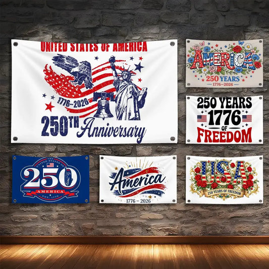 America 250 year Flags Minimalist Fabric Flag Fade-Resistant Outdoor Garden Banner Hanging Sign for Shop Home Decor