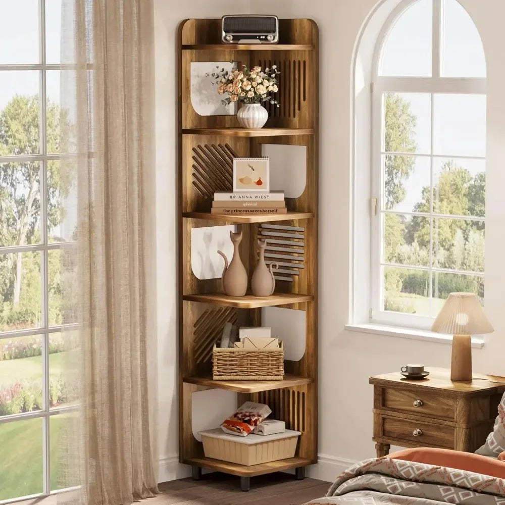 Freestanding Corner Display Shelf | Narrow Bookshelf & Storage Organizer
