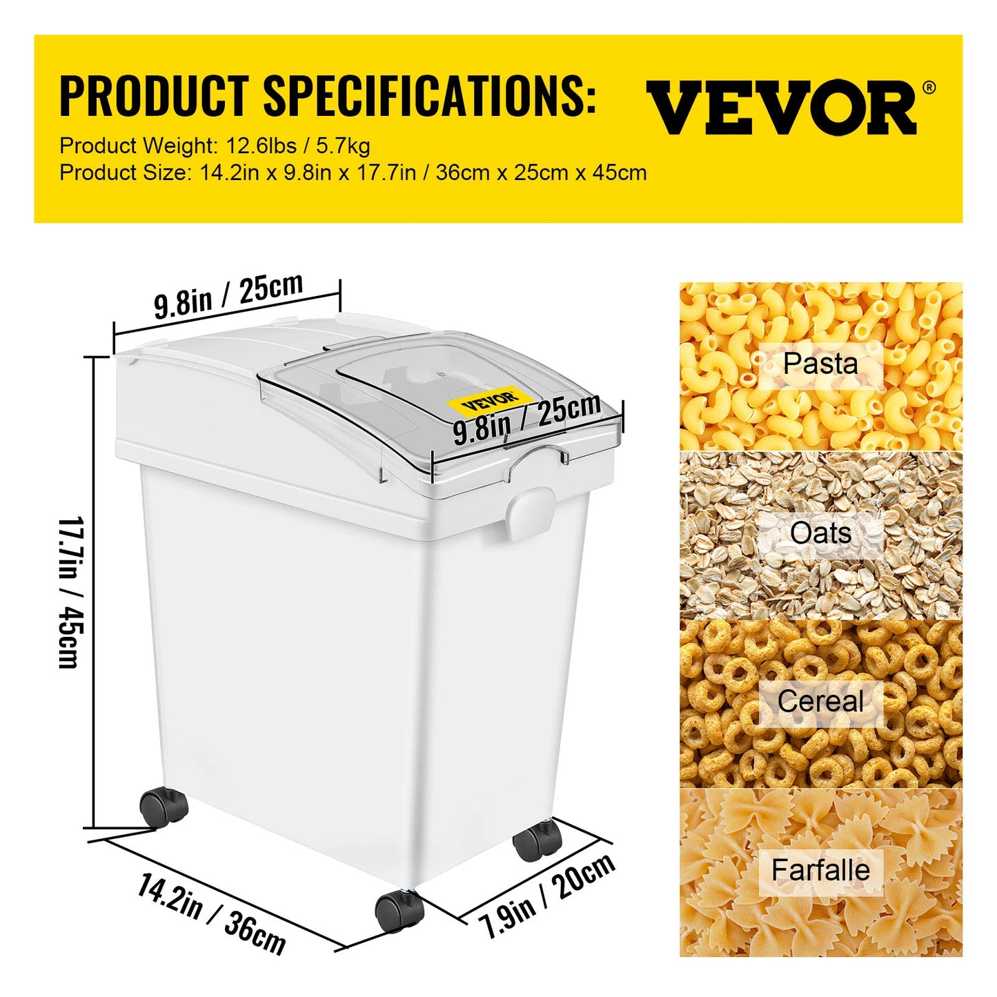 25L Dry Ingredient Storage Bin with Scoop & Casters – Dustproof, Airtight Container for Rice, Flour & Soybeans