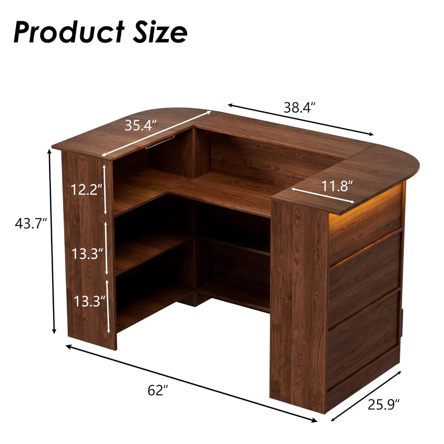 Home Unit Bar Cabinet with LED Light & Stemware Holders, 3 Tier Liquor Storage Cabinet