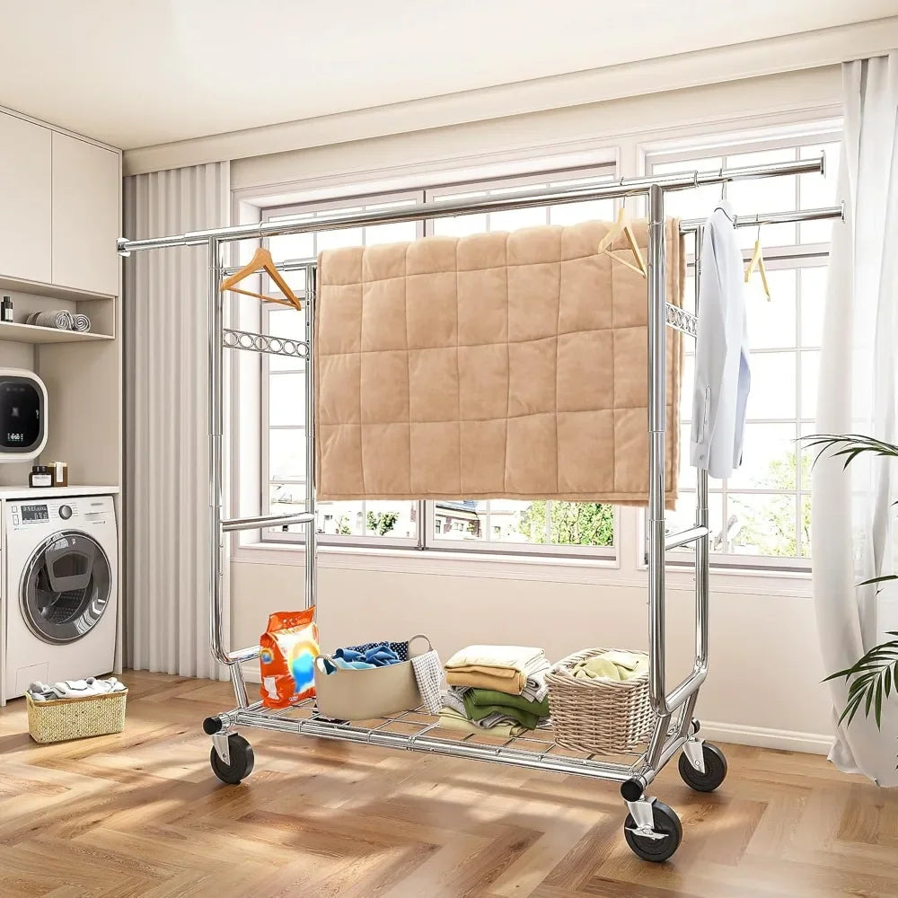 Heavy Duty Adjustable Hanger Rack, Hanger Weight Capacity 630 Lbs, with Wheels