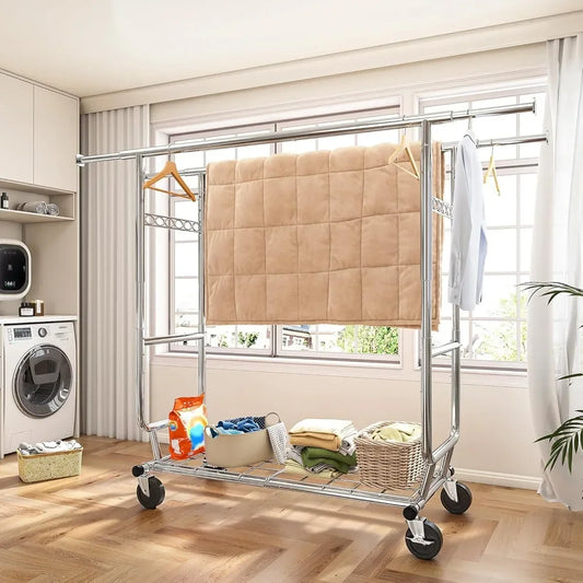 Heavy Duty Adjustable Hanger Rack, Hanger Weight Capacity 630 Lbs, with Wheels