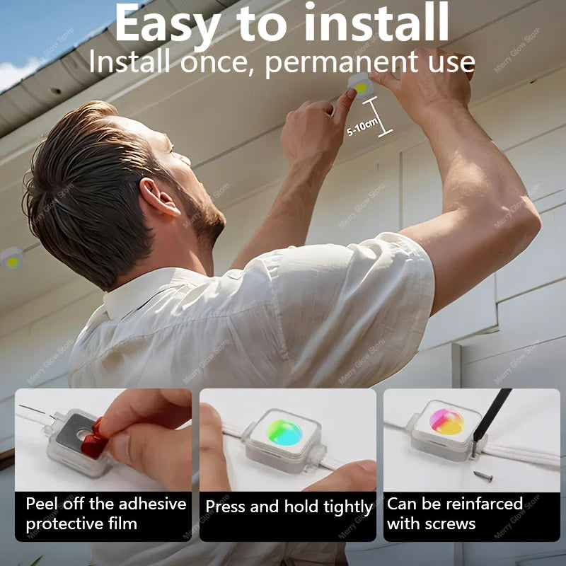 150FT Permanent Outdoor Eaves Lights – Smart RGBIC LED Strip with 90 LEDs, App Control, Music Sync & Timer