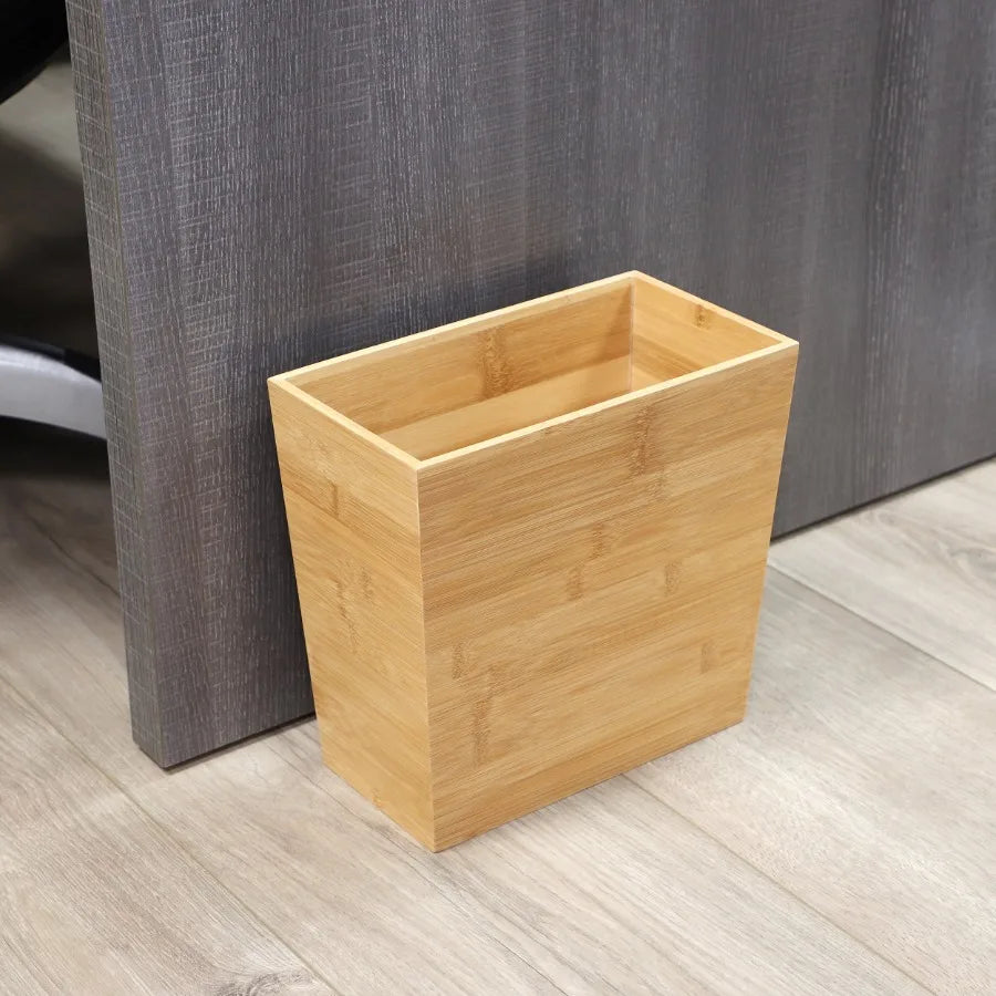 Rectangle Bamboo Waste Basket – Natural Beige Eco‑Friendly Trash Can for Bathroom or Bedroom