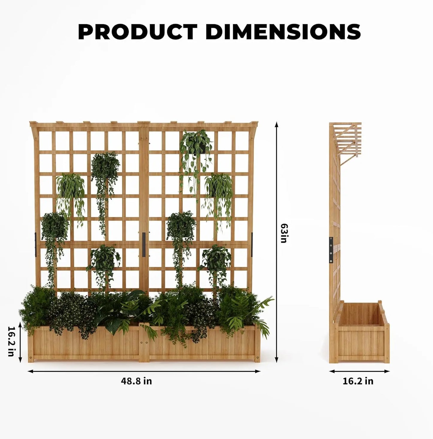 Large Raised Garden Bed with Lattice Trellis for Vine Climbing& Hanging Roof With 8 Drainage Holes
