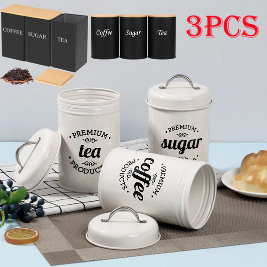 3Pcs Coffee Bean Organizer - Tea, Coffee, and Sugar Canisters Set with Lid