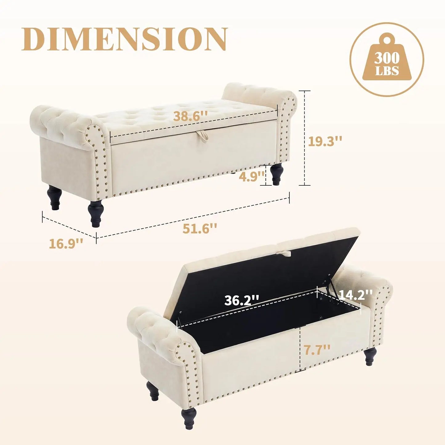 51" Storage Ottoman Bench