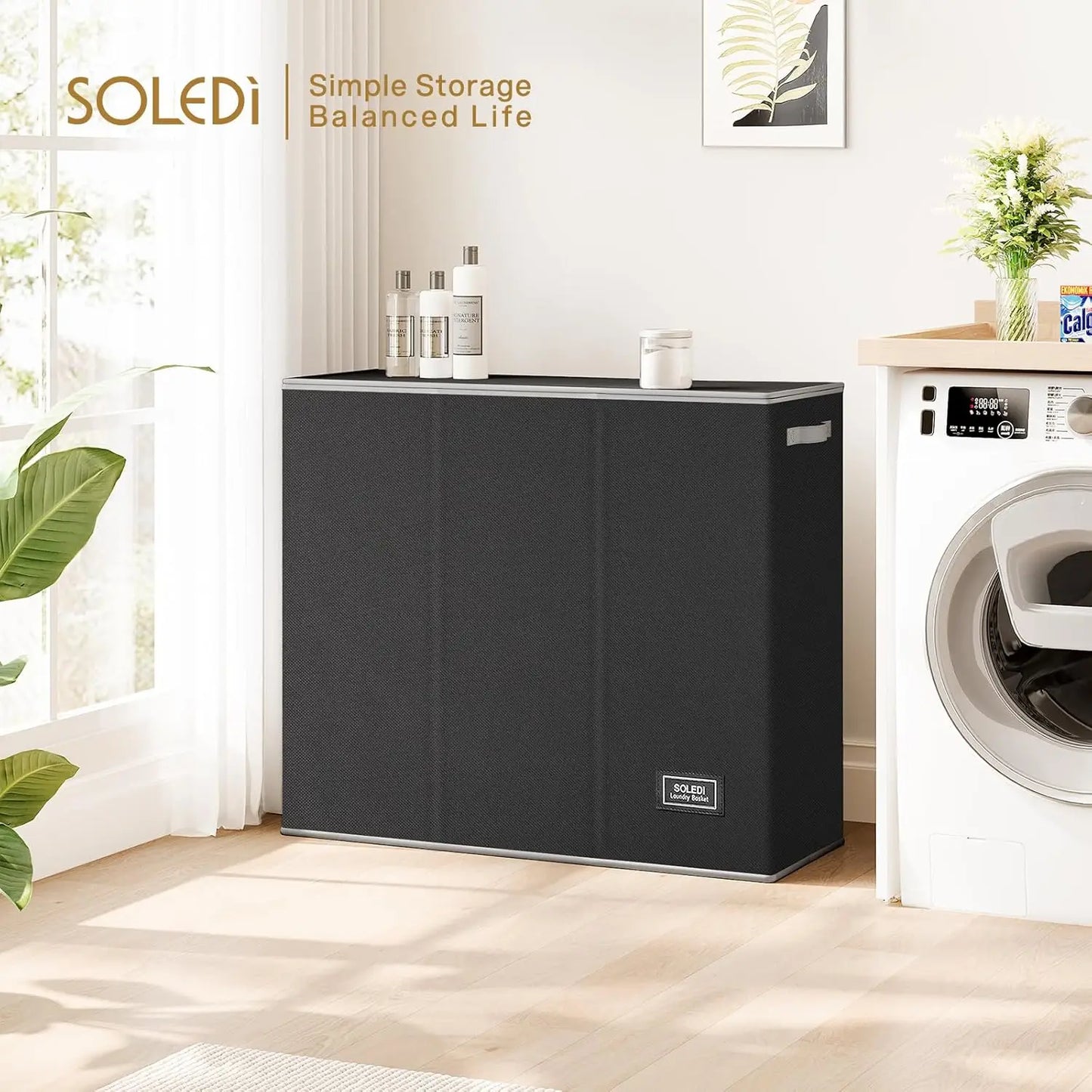 Extra Large Laundry Hamper with Lid, 3-Section Organizer for Laundry Room and Bedroom, Includes 3 Sturdy Handle Bage