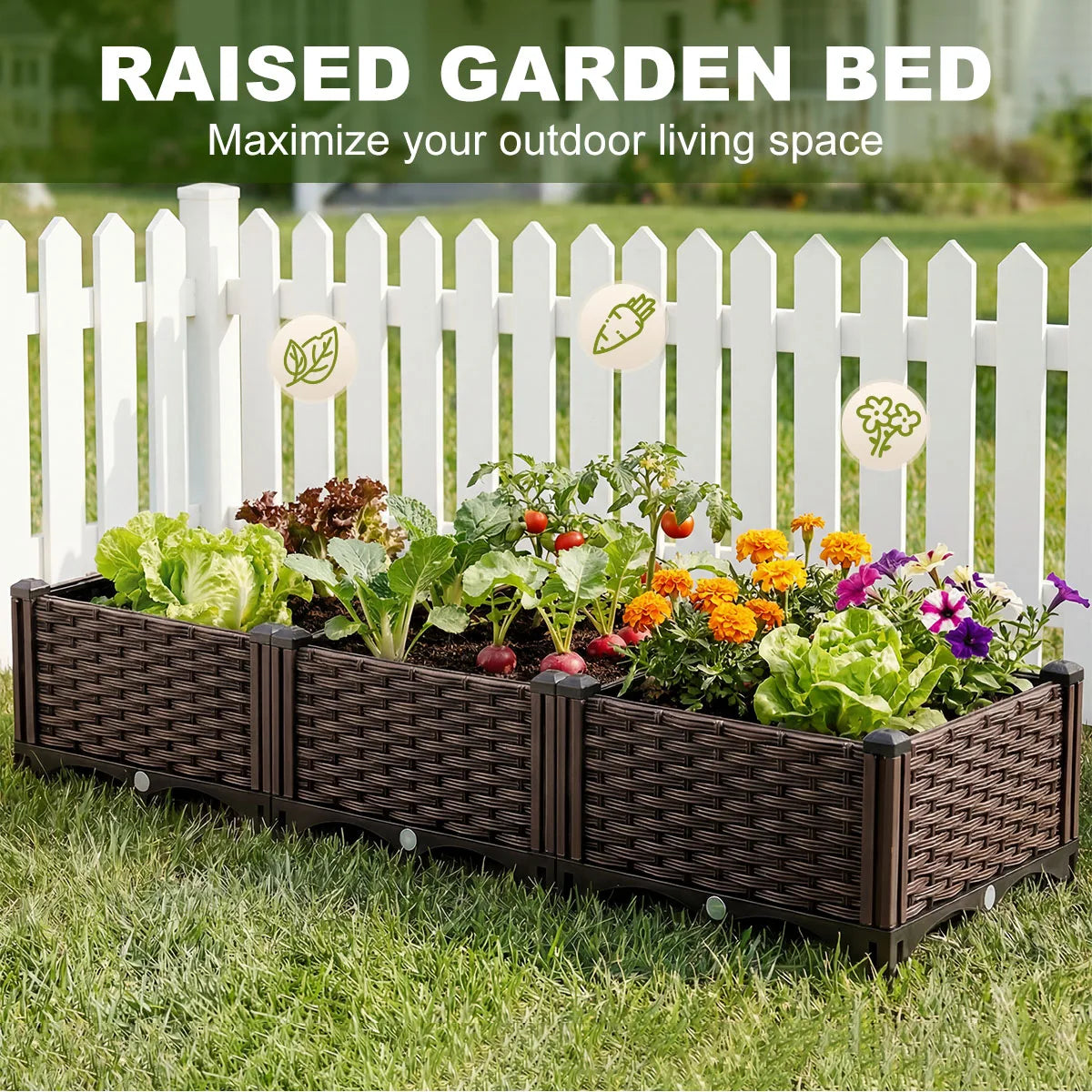 Rectangular Raised Garden Bed Kit, Plastic Planter