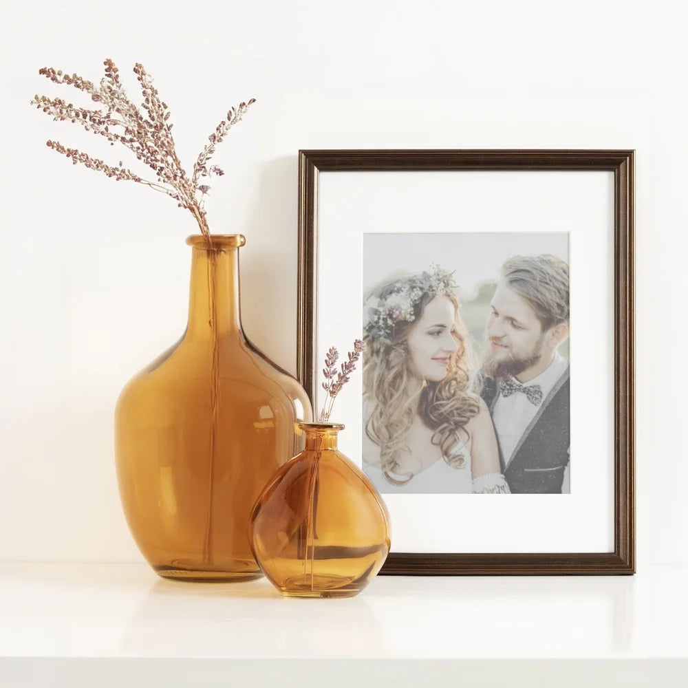 12" Amber Translucent Glass Vase – Elegant Decorative Tabletop Flower Vase, Durable & Easy to Clean