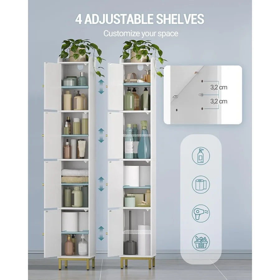 4‑Tier Narrow Tall Storage Cabinet – Slim Standing Organizer for Bathroom, Kitchen or Laundry