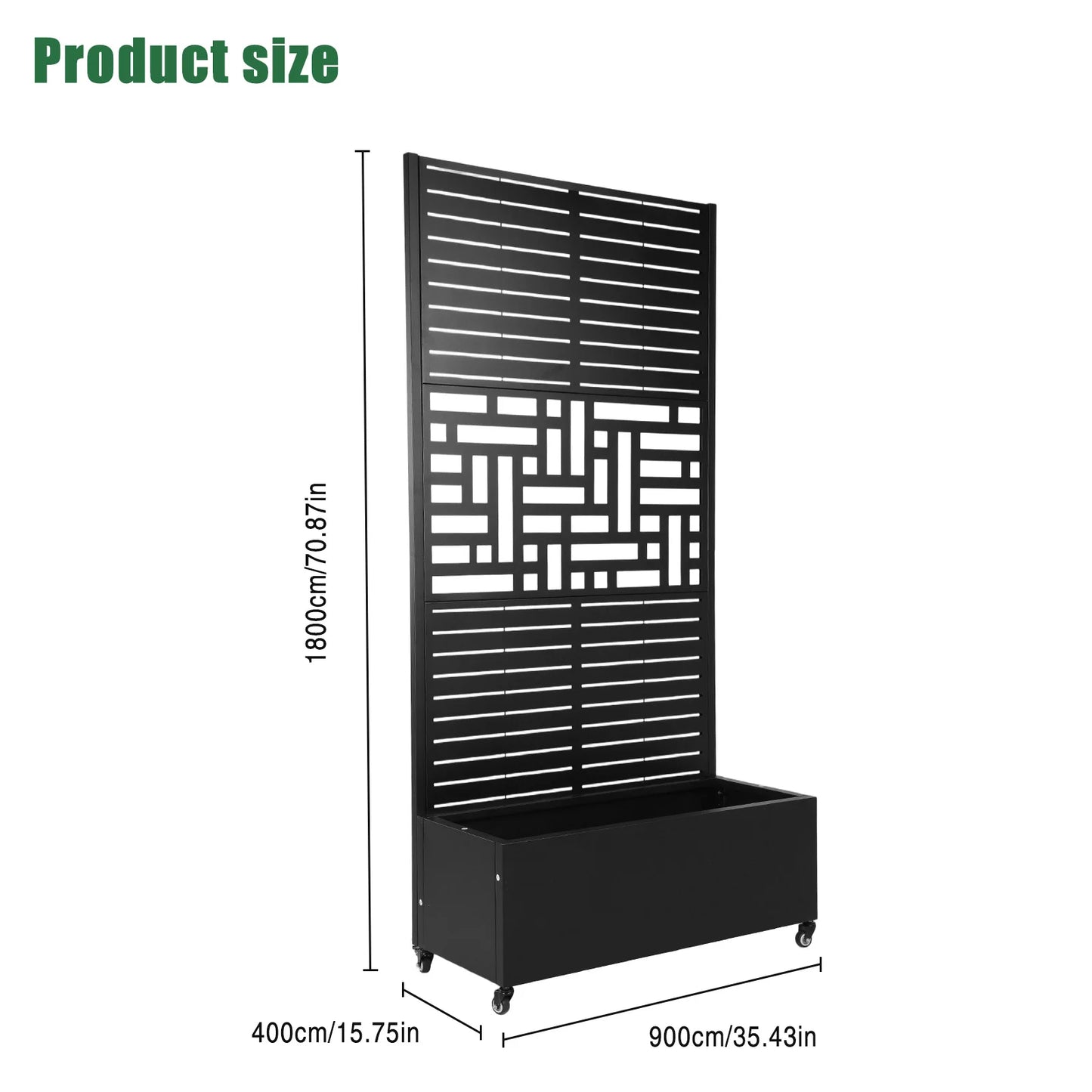 Metal Planter Box with Trellis and Wheels 70.87x35.43x15.75 Inch with Drainage Holes for Climbing Plants Vine
