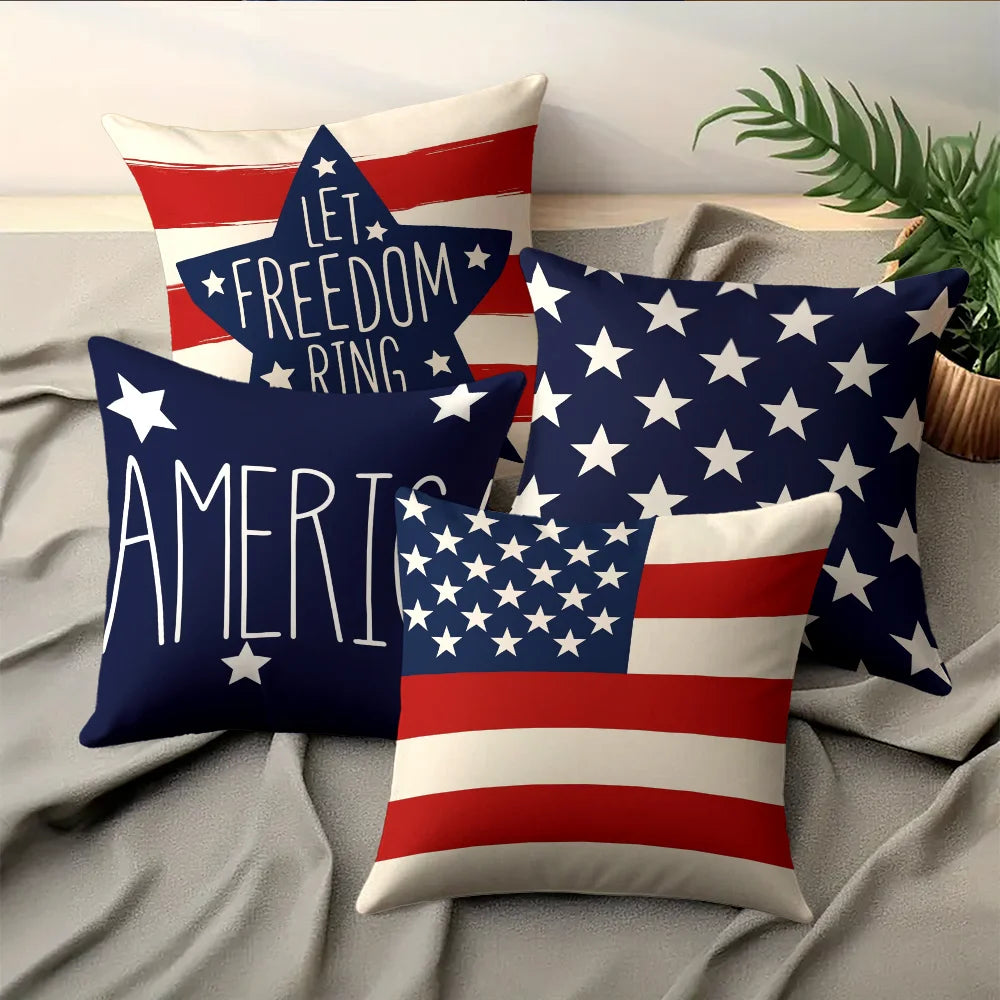Patriotic Pillow Cover - American Flag,  Star Striped, Let Freedom Ring