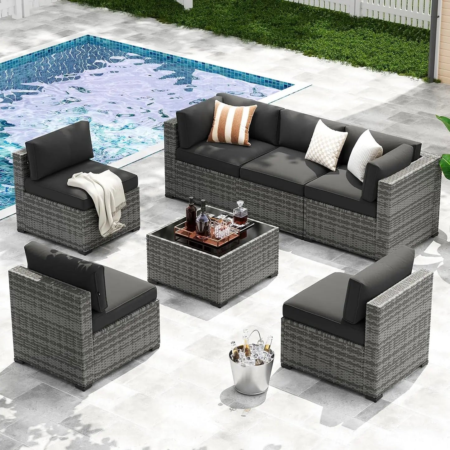 7-Piece Patio Furniture Set, Wicker Rattan with table