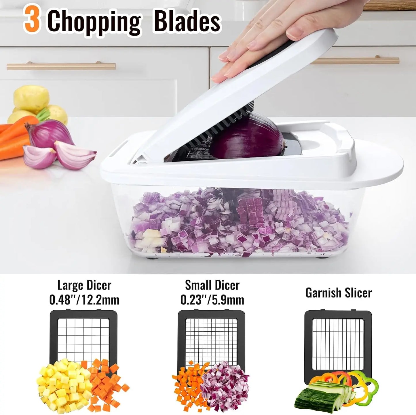 8-Blade Vegetable Chopper with Container, Multi-Function Slicer - Dishwasher Safe