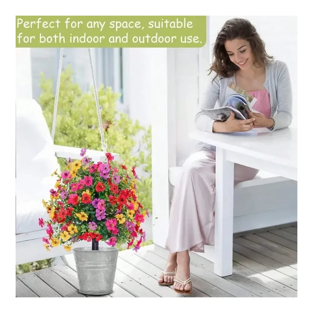 Daisy & Eucalyptus Faux Flower Stakes – Natural‑Look Outdoor Décor with Ground Spike