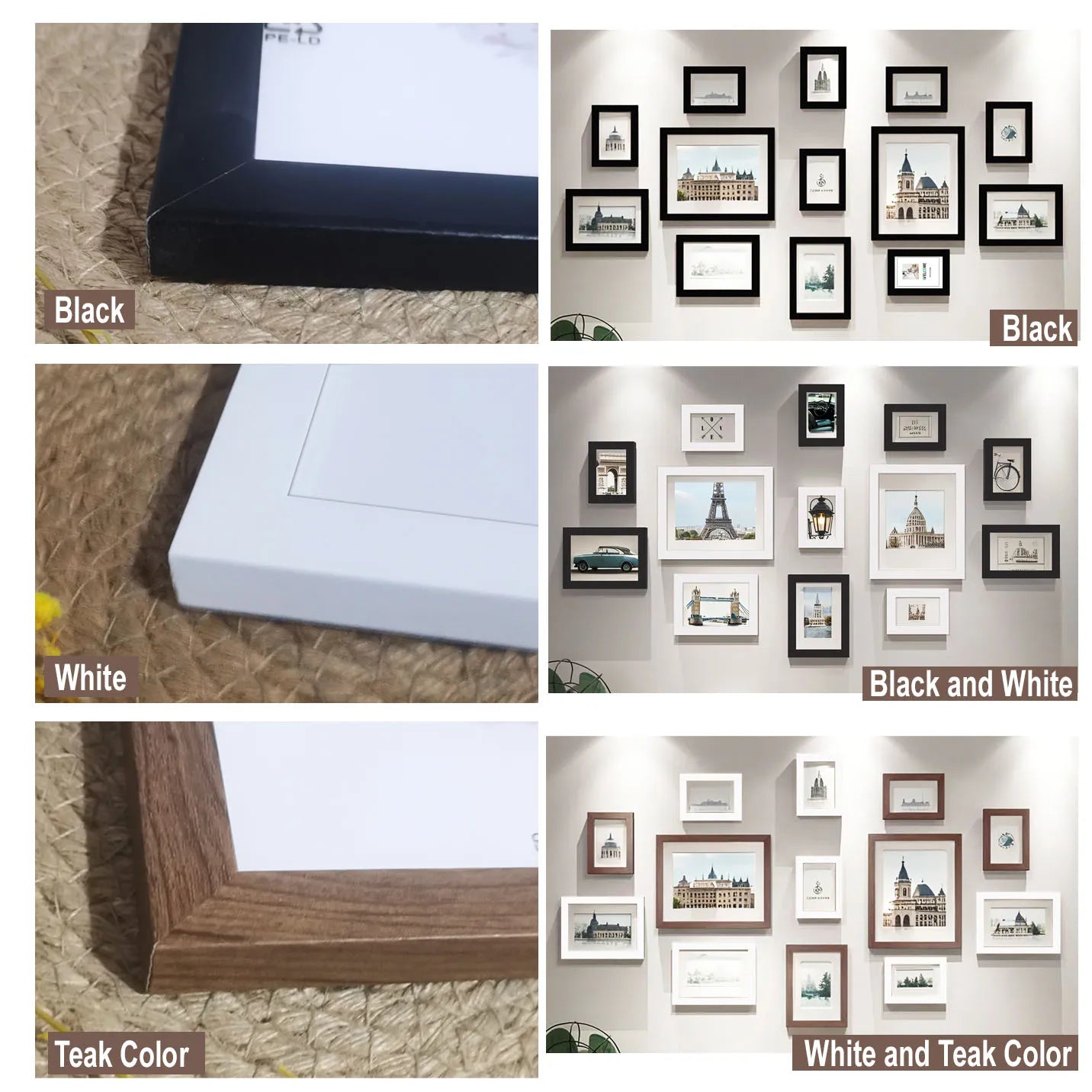 13‑Piece Wood Picture Frame Set – Multi‑Size Wall Gallery Frames for Photos