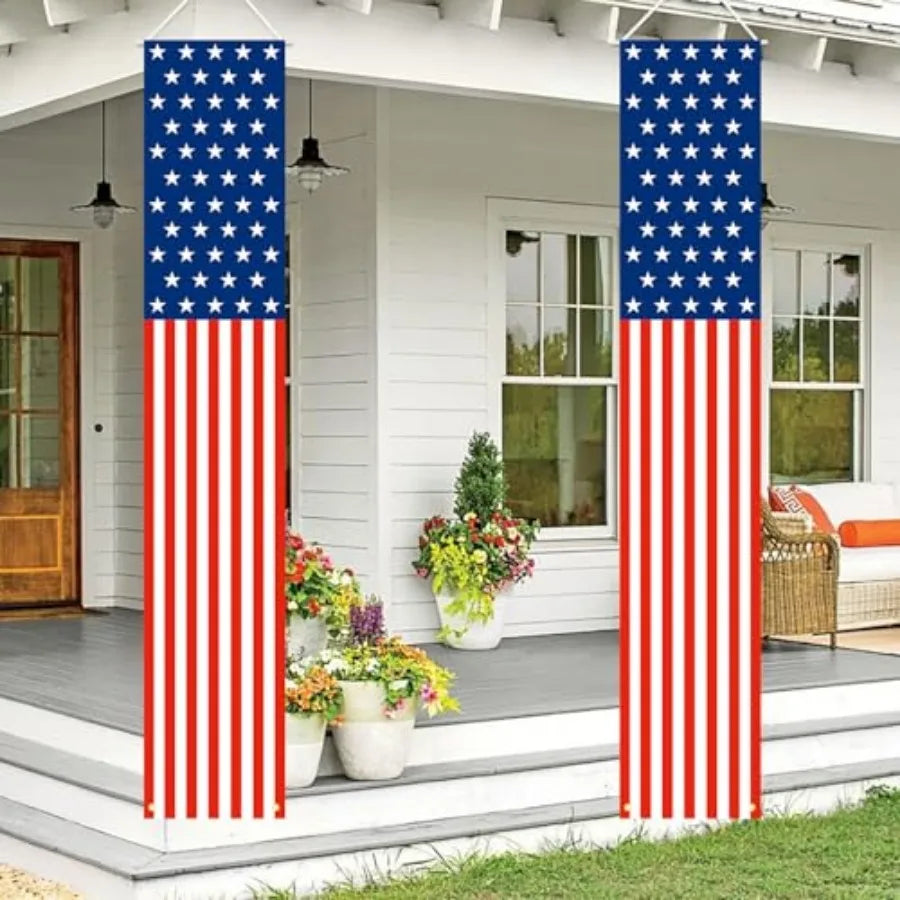 4th of July Outdoor Hanging Banners – Patriotic American Flag Porch Signs for Memorial, Veterans & Labor Day