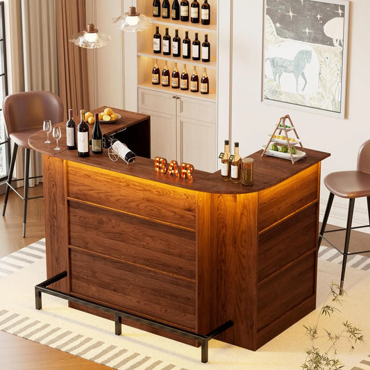 Home Unit Bar Cabinet with LED Light & Stemware Holders, 3 Tier Liquor Storage Cabinet