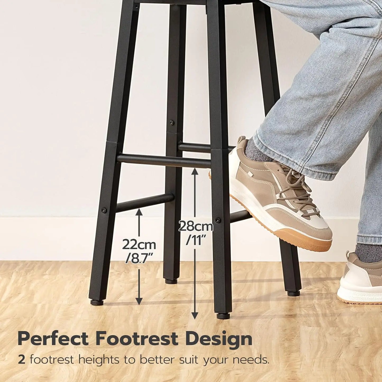 Set of 2 Bar Stools, Counter Height 24.8", Rustic Brown and Black