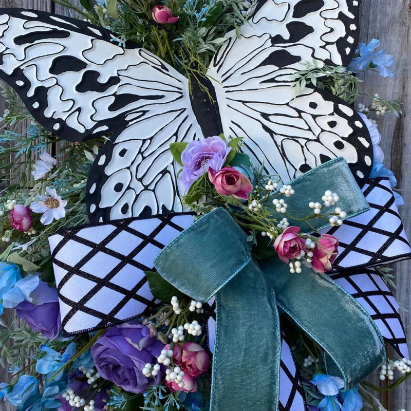 Spring & Summer Rose Butterfly Wreath – Artificial Floral Front Door Decoration