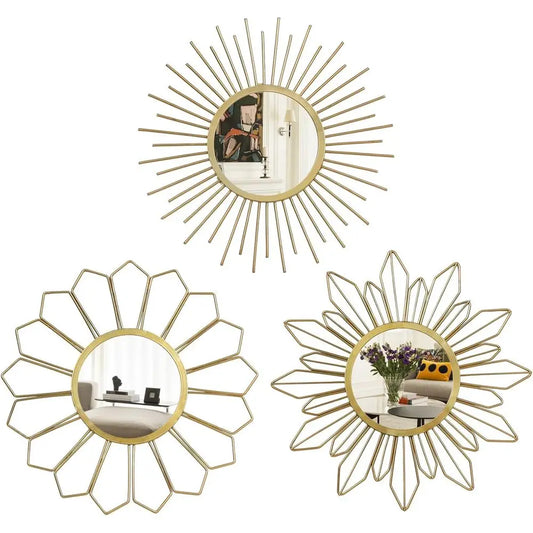 Set of 3 - 10 inch Sunburst Metal Wall Mirrors