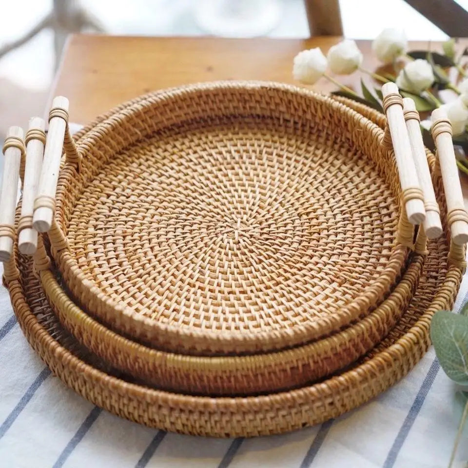 Handwoven Rattan Tray & Food Storage Basket | Eco-Friendly