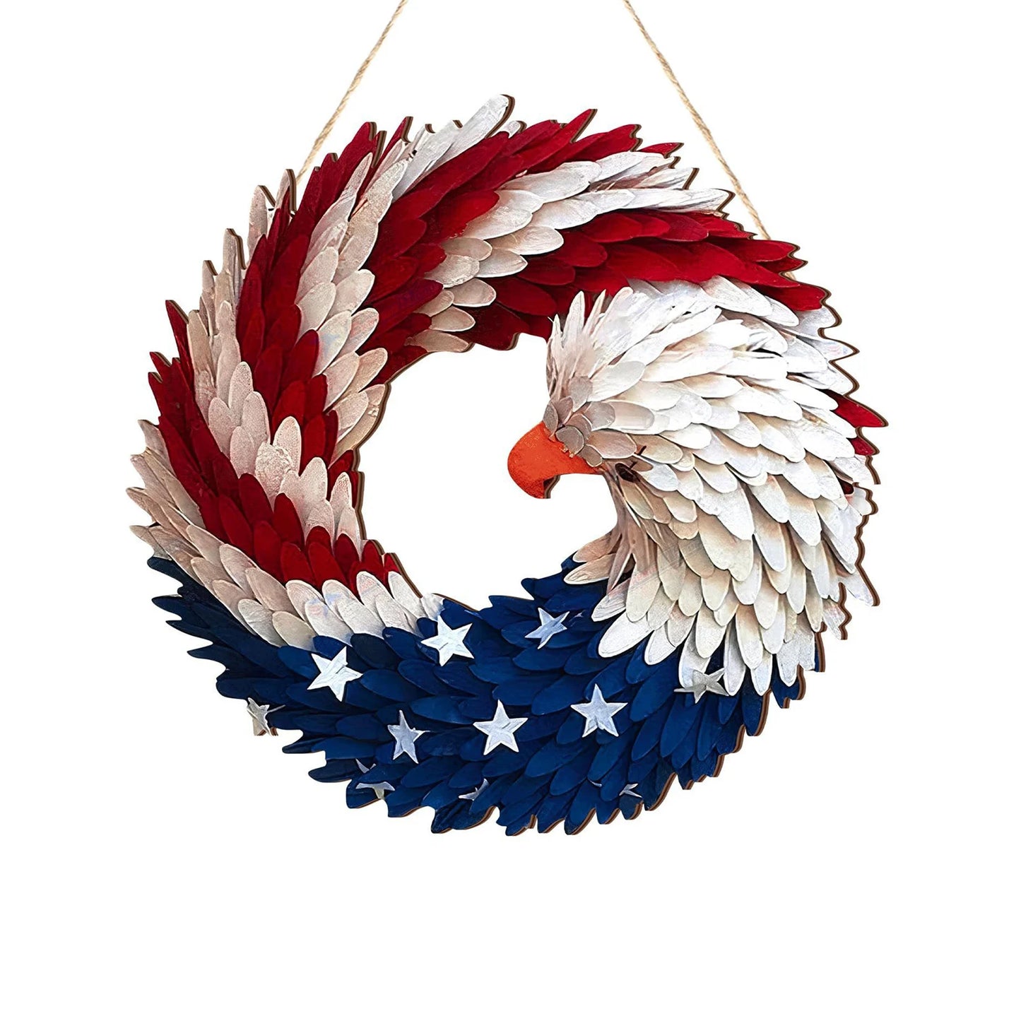 Independence Day Front Door Sign - Wall Hanging Round Wooden Plaque Patriotic Decor Garland